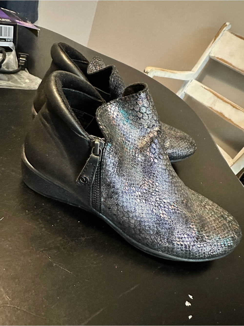 Women's Iridescent Snake-Print Ankle Bootie - Black
